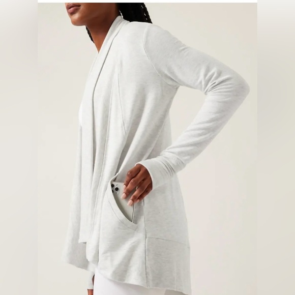 NWOT ATHLETA PRANAYAMA WRAP CARDIGAN HEATHER GREY SIZE Small - Picture 4 of 13